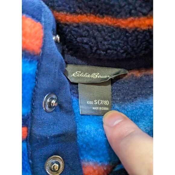 Eddie Bauer Blue Orange Striped Fleece Sweater Jacket Youth Boys Size S 7-8 - Picture 3 of 7